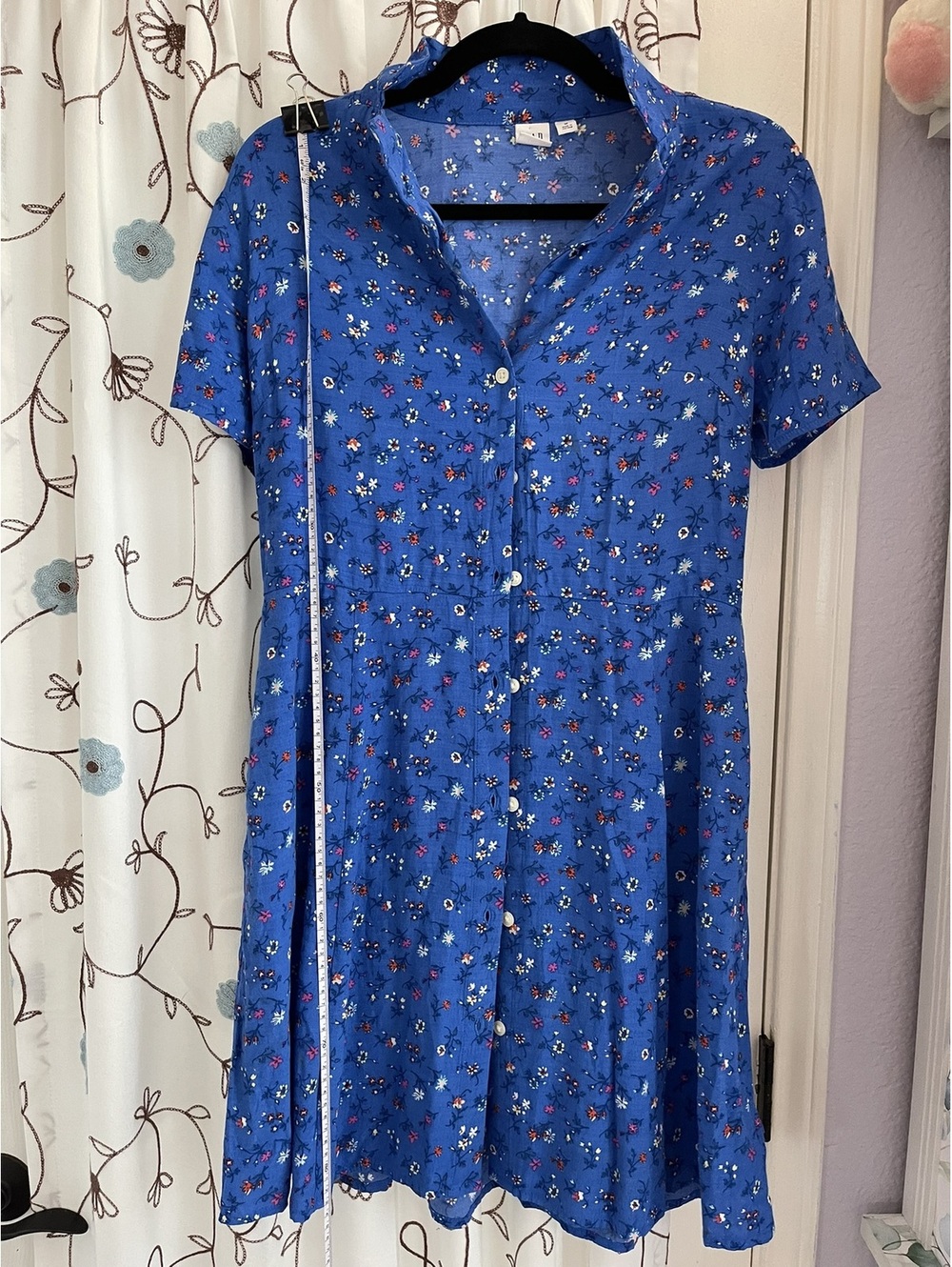 Gap | M | Blue Ditsy Floral Short Sleeve Button Front Shirt Dress